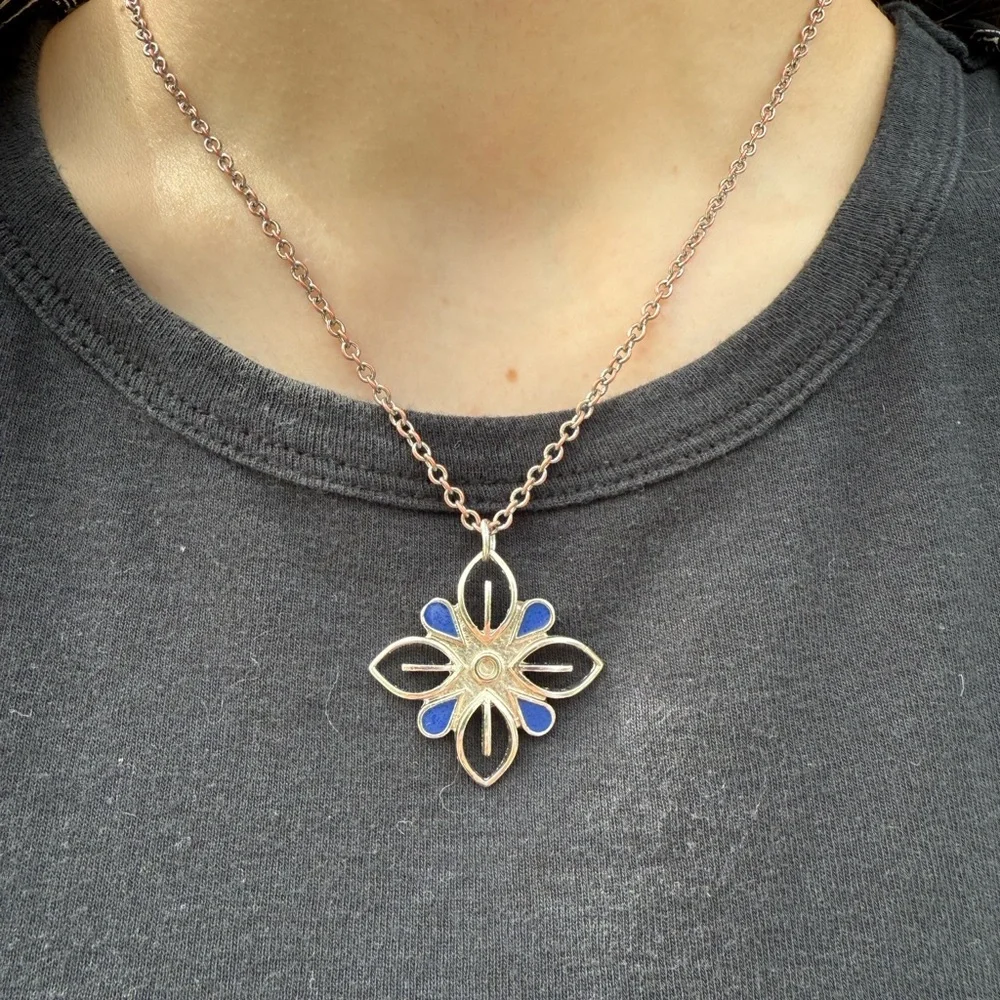 Clase Azul Tequila Logo Blue and Silver Floral Pendant Necklace - Picture 3 of 4